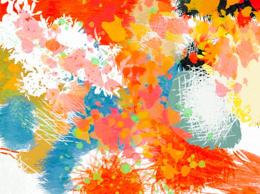 A colorful, abstract child's painting