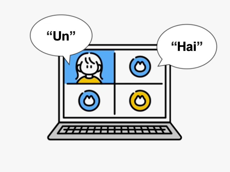 An illustration of Aizuchi-bot interpreting Japanese and English