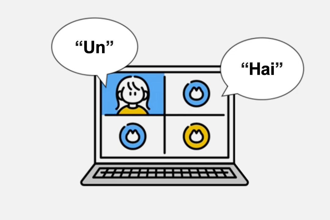 An illustration of Aizuchi-bot interpreting Japanese and English